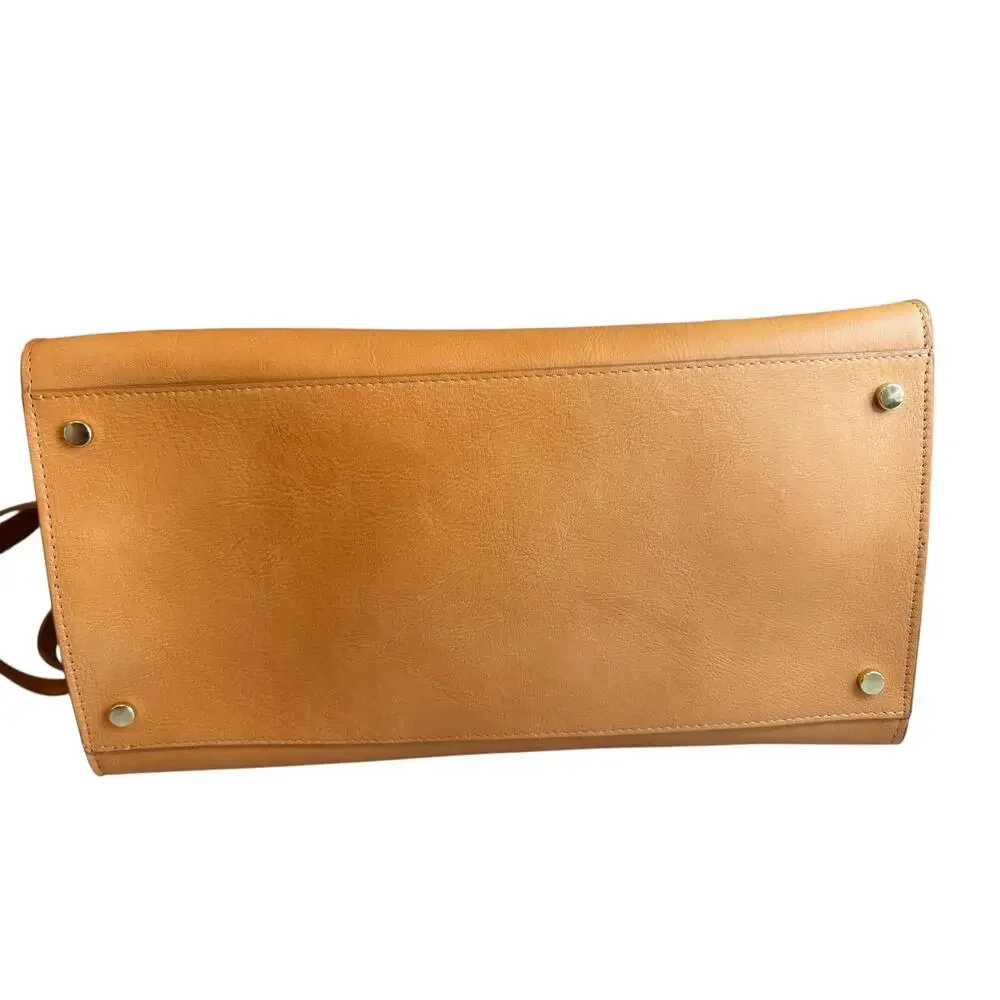 Claudia Firenze Genuine Italian Leather Oversized Satchel Bag Carmel Tan